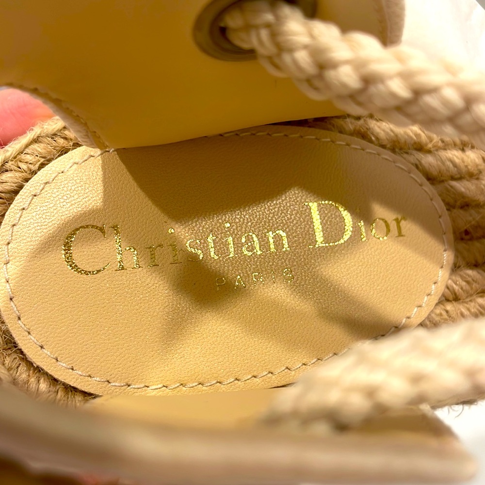Christian Dior Canvas Embroidered Granville Ankle Tie Espadrilles Flats - Picture 5 of 7